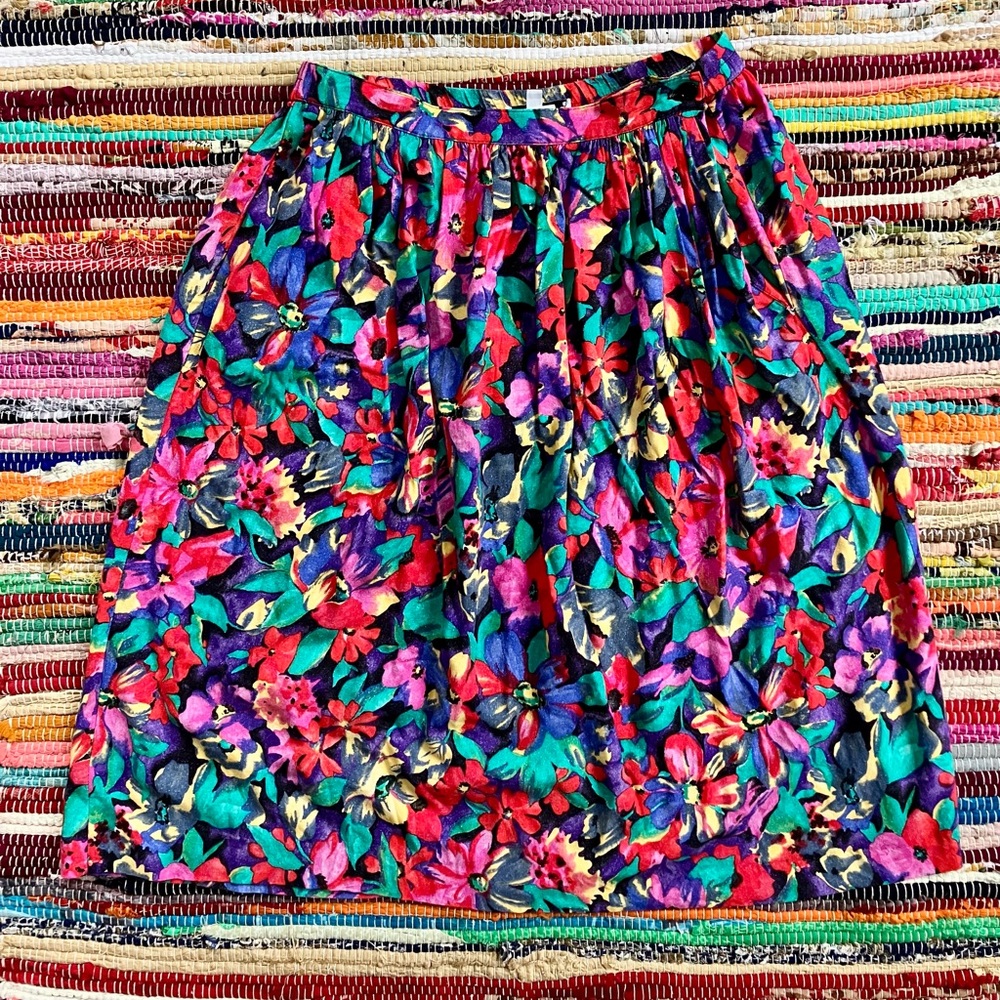 Vintage ~ Cyrano floral print rayon midi skirt